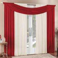 Cortina Tendência 3,00m X 2,50m Para Varão Em Malha Sala Quarto - Vermelho - 1