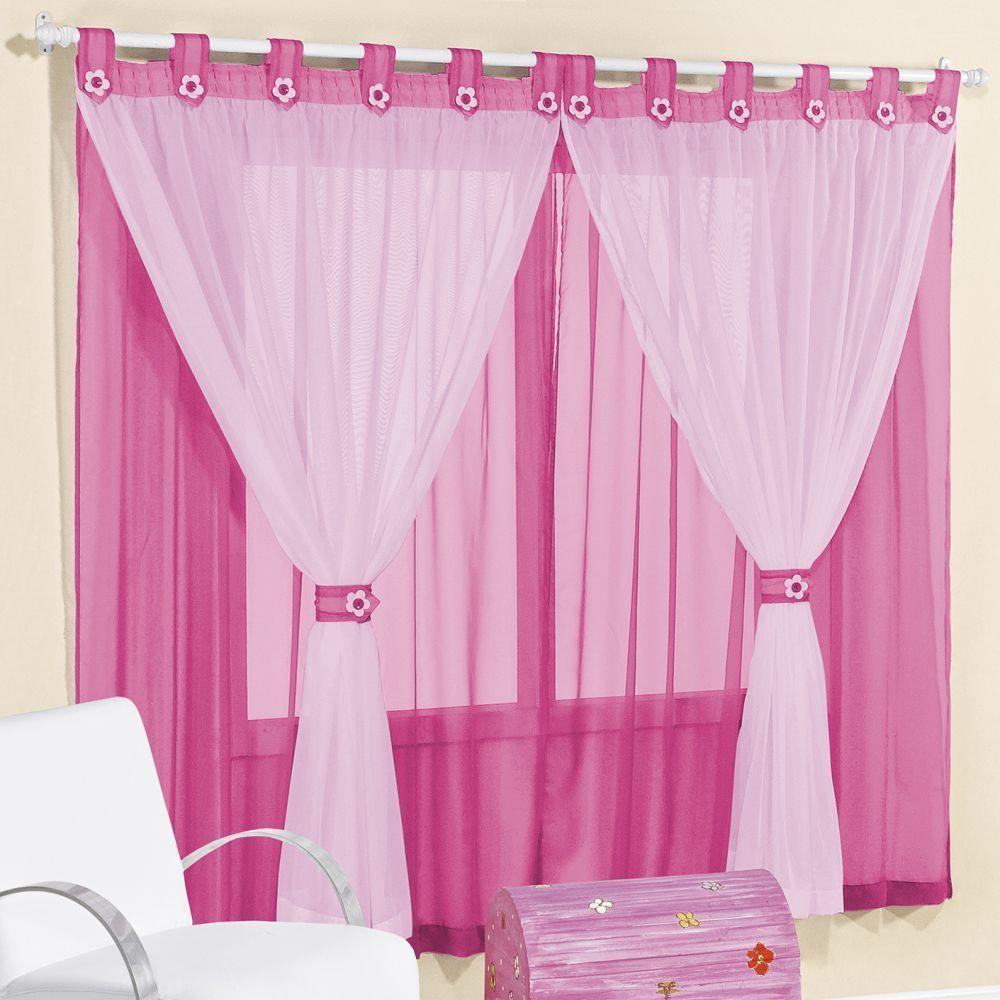 Cortina 2,00m X 1,70m Alt. Kids Decoração Quarto Criança Em Voal Para Varão - Pink - 1