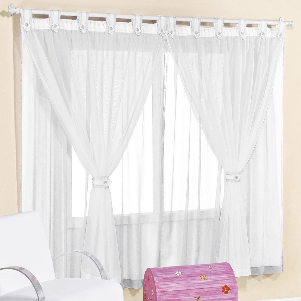 Cortina 2,00m X 1,70m Alt. Kids Decoração Quarto Criança Em Voal Para Varão - Branca - 1