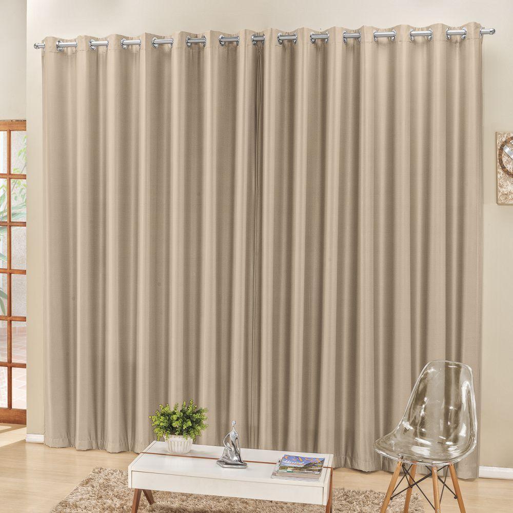 Cortina 2 Mts Sala Quarto Escritório Semiblackout Para Varão Bege - 1