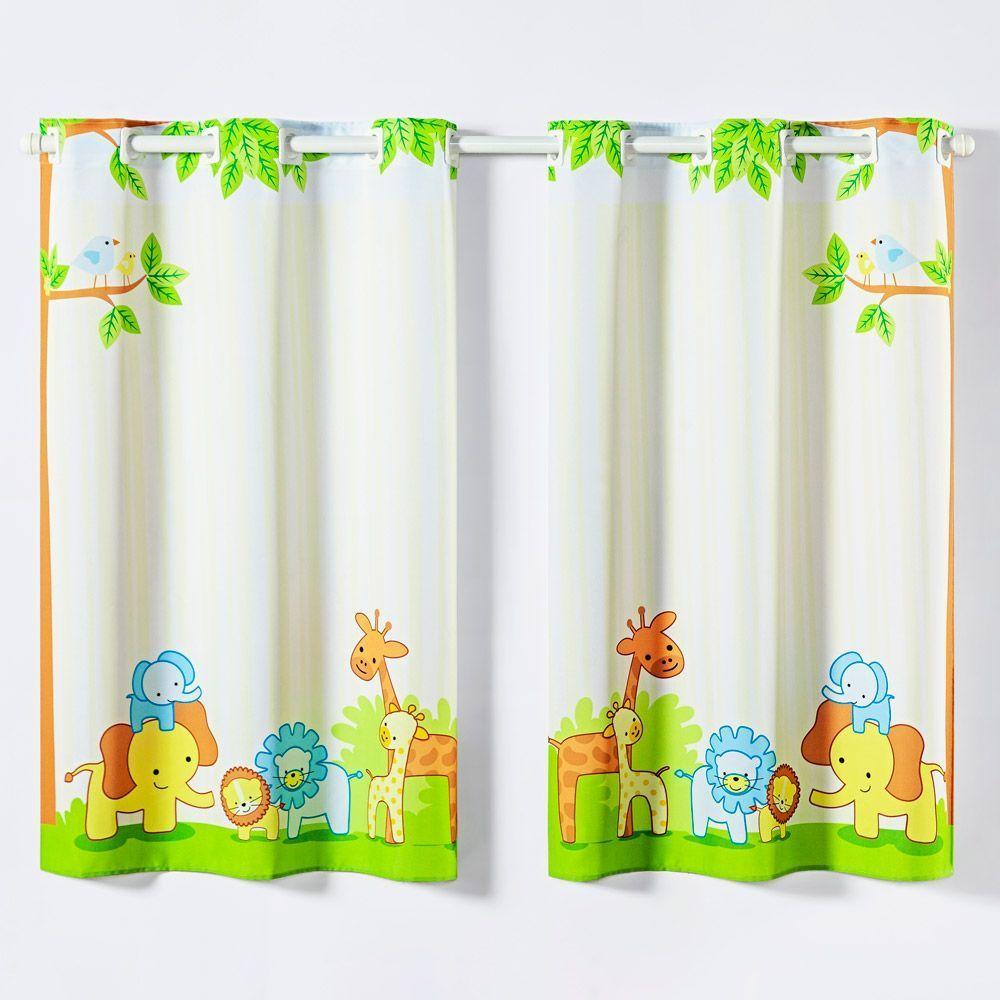 Cortina Kids Infantil Varão Tecido Oxford 2,00M X 1,30M - Bichinhos Safari Verde - 1