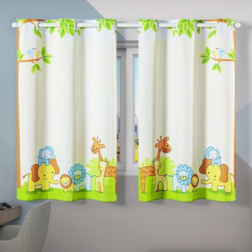 Cortina Kids Infantil Varão Tecido Oxford 2,00M X 1,30M - Bichinhos Safari Verde - 3