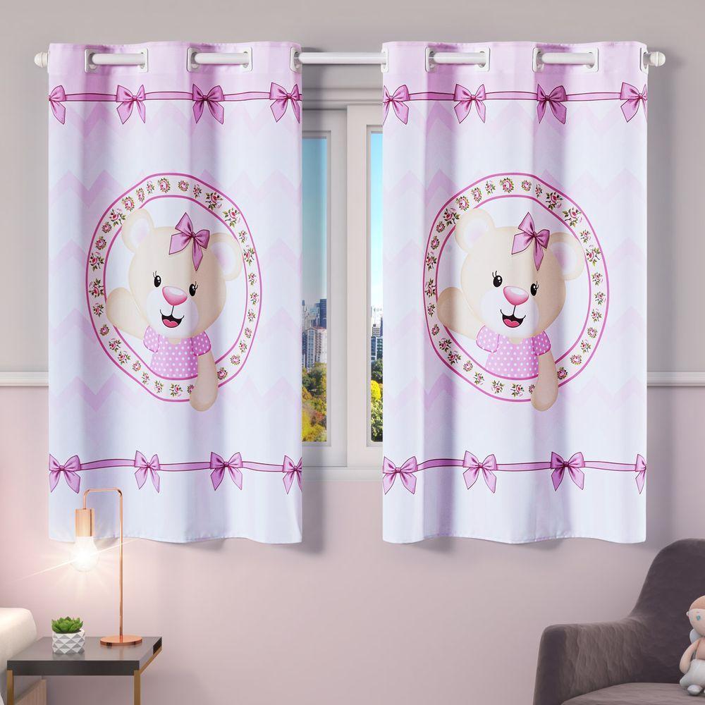 Cortina Kids Infantil Varão Tecido Oxford 2,00M X 1,30M - Ursinha Rosa - 3
