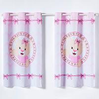 Cortina Kids Infantil Varão Tecido Oxford 2,00M X 1,30M - Ursinha Rosa - 1