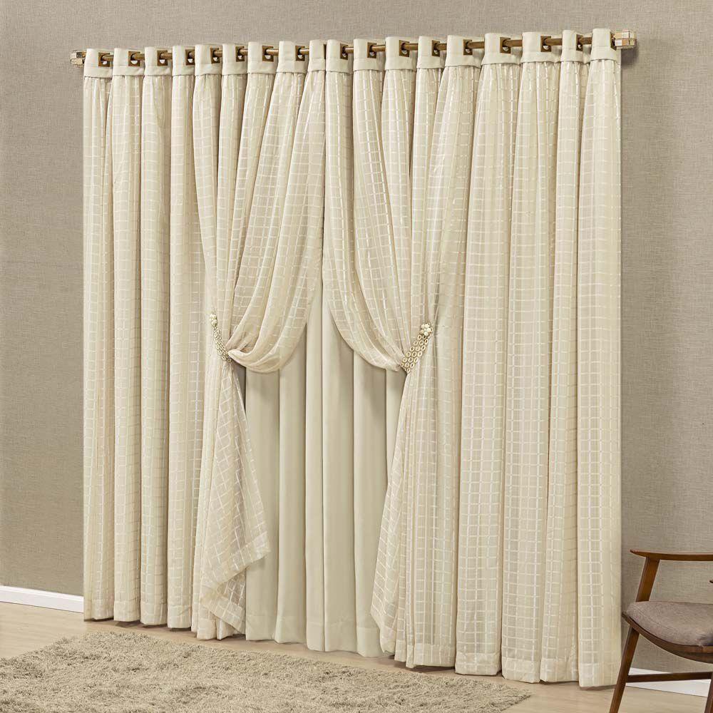 Cortina Marrocos Tecido Blackout e Voal Fitado 4,00M X 2,70M Janela - Palha - 1