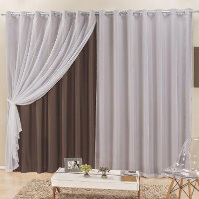 Cortina Elegance Para Varão Tecidos Semi Blackout e Voal 4,00M X 2,50M - Tabaco