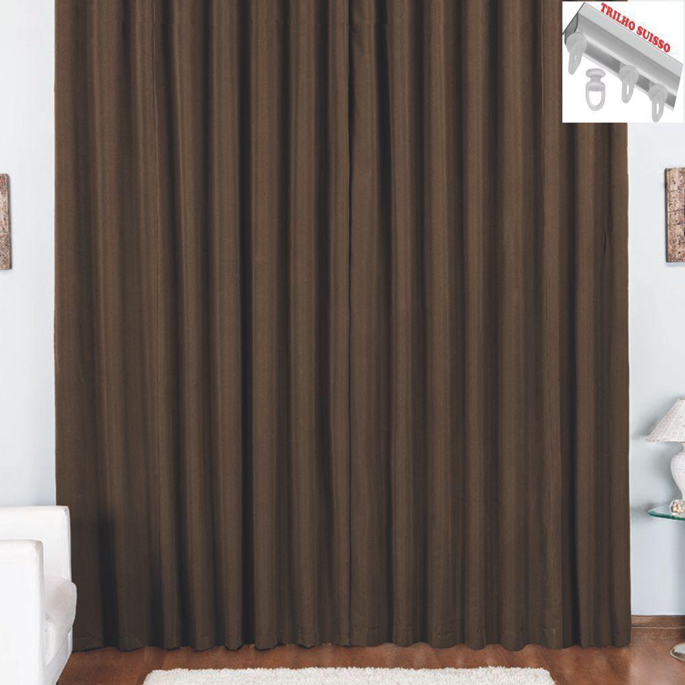 Cortina Tóquio Para Trilho Suisso Max Tecido Oxford 3,00M X 2,80M Janela - Marrom - 1