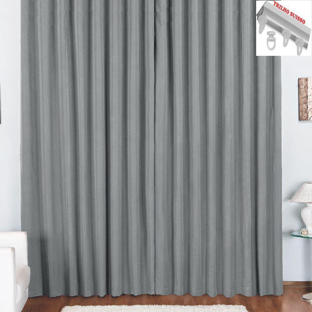 Cortina Tóquio Para Trilho Suisso Max Tecido Oxford 3,00M X 2,80M Janela - Cinza - 1