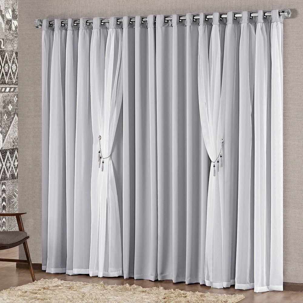 Cortina E Voal 2,00 X 1,70 Metros Cinza - 1