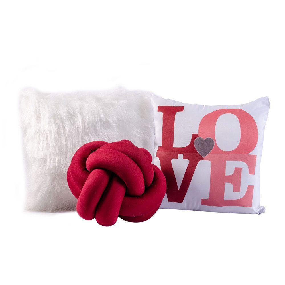 Kit Capas De Almofadas com Nó Plush Love Vermelho 03 Peças - 1