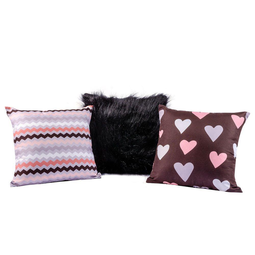 Kit Capas De Almofadas Sophia Preto Plush 03 Peças 45x45cm - 1