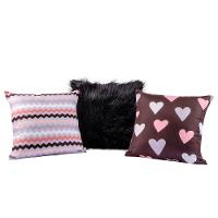 Kit Capas De Almofadas Sophia Preto Plush 03 Peças 45x45cm - 1