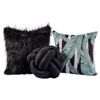 Kit Capas De Almofadas com Nó Folhas Preto Plush 03 Peças - 1