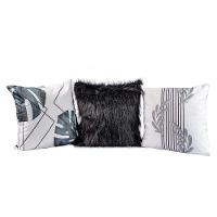 Kit Capas Almofadas Folhas Cinza Preto Plush 03 Peças 45x45 - 1