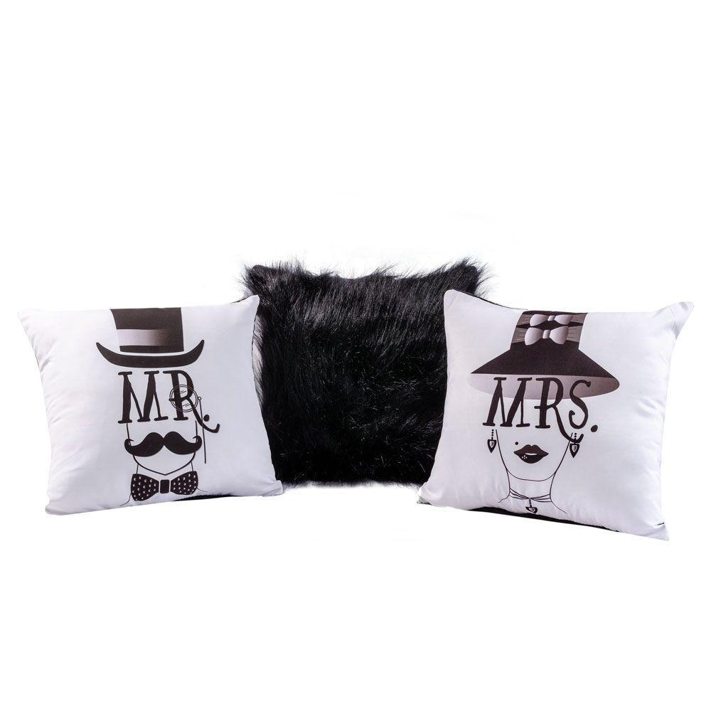 Kit Capas De Almofadas Miss Mister Preto Plush 3 Peças 45x45 - 1