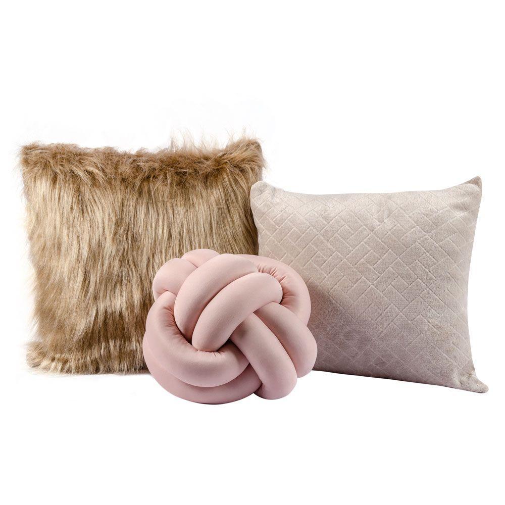 Kit Capas De Almofadas com Nó Plush Fleece Caqui 03 Peças - 1