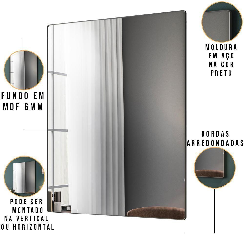 Espelho Retangular Com Moldura Aço Preto D1 90X60 Cm Ibiza - 6