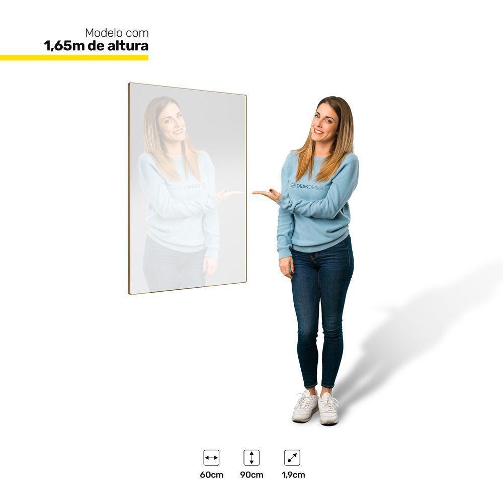 Espelho Retangular Liss 90X60Cm Moldura Em Aço Dourado - 2