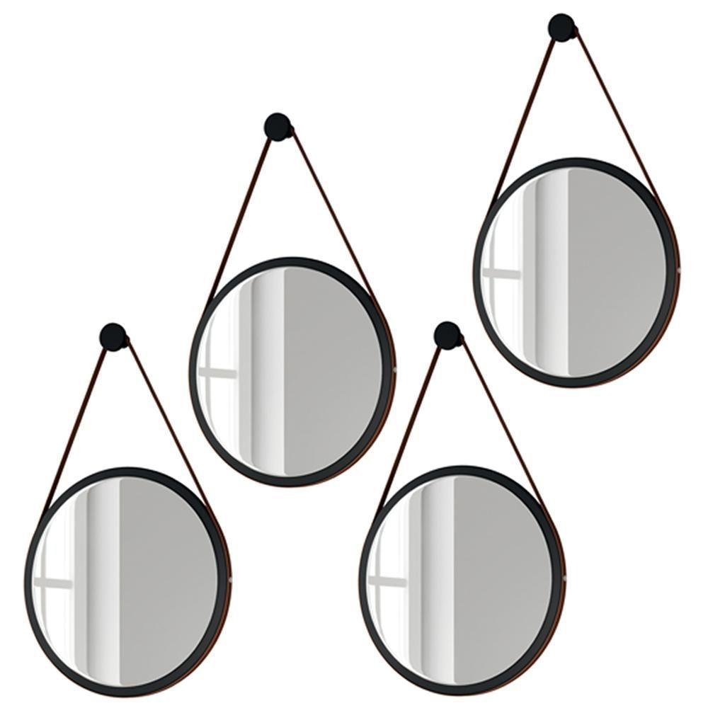 Kit 4 Espelhos Redondos 54cm Com Alça Escandinavo H01 Preto - 1