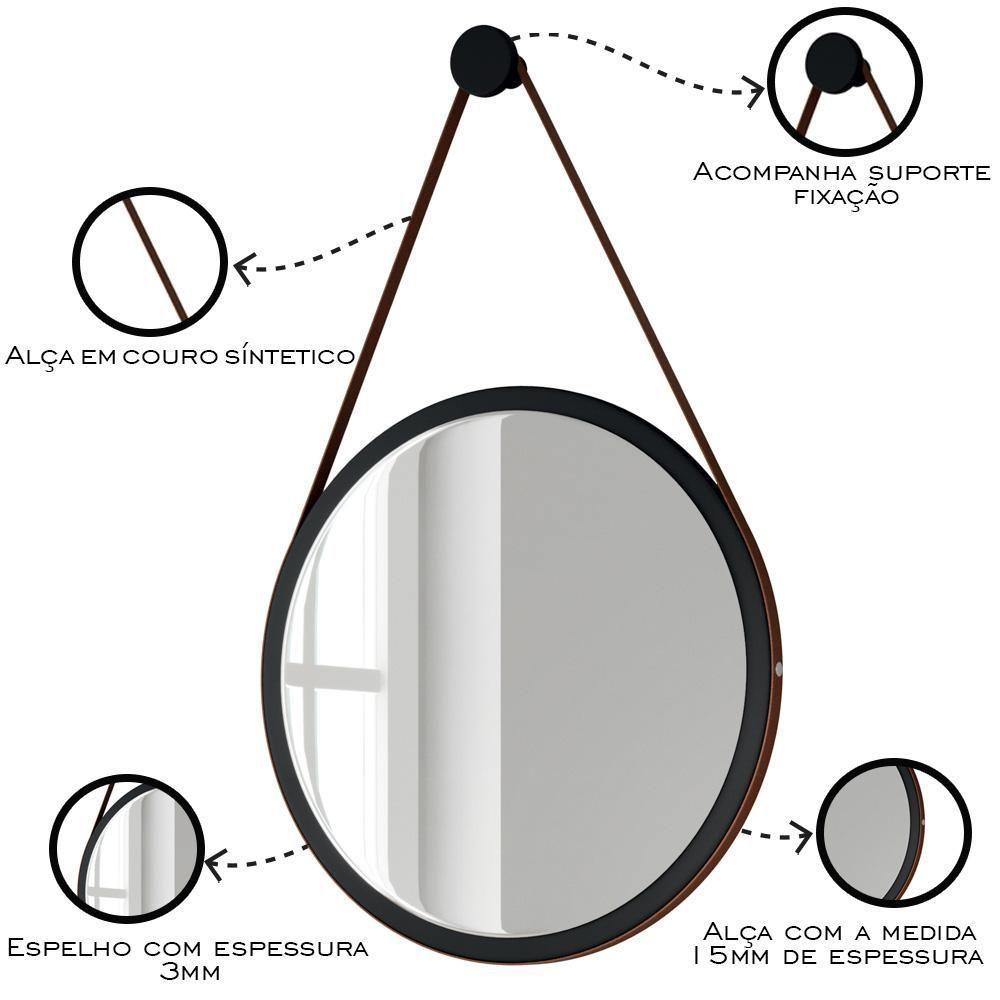 Kit 4 Espelhos Redondos 54cm Com Alça Escandinavo H01 Preto - 4