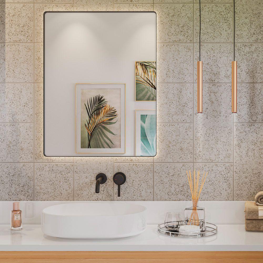 Espelho Retangular Liss 90x60cm Moldura Em Aço Preto - 3