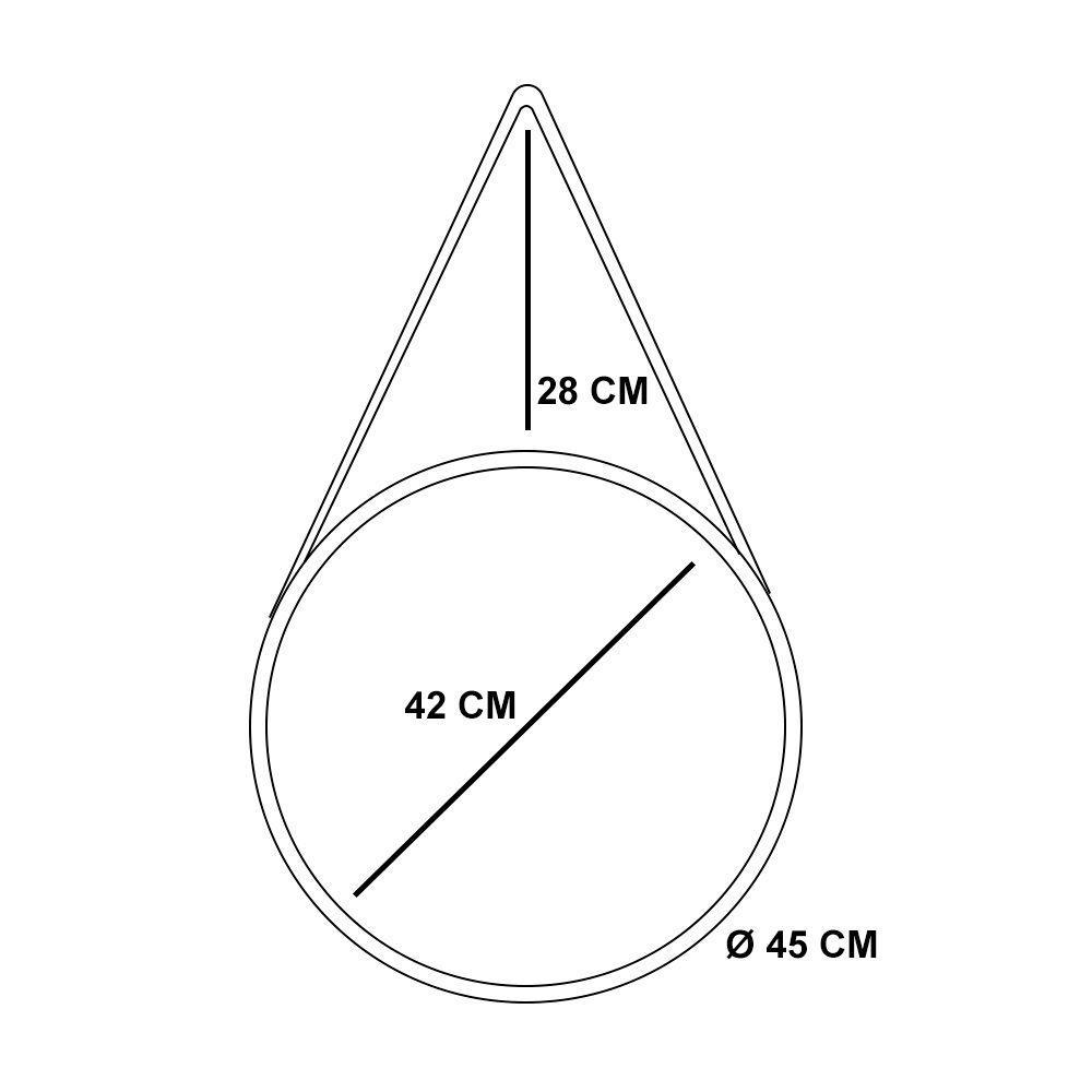 Espelho Adnet Redondo Preto 60cm Com Alça Marrom - 2