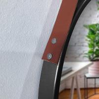 Espelho Adnet Redondo Preto 60cm Com Alça Marrom - 3