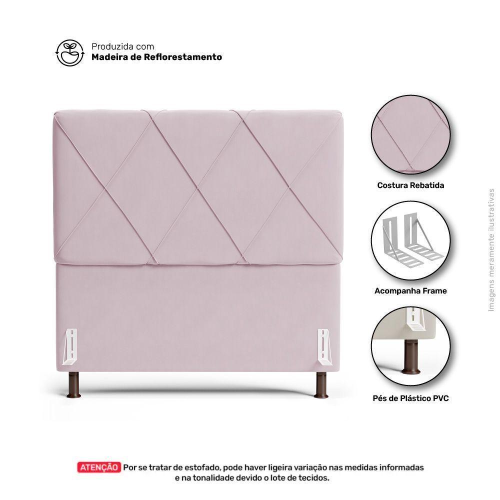 Cabeceira Cama Box Solteiro Mel 90cm Com Frame Suede Rosa Bebê - Desk Design - 2