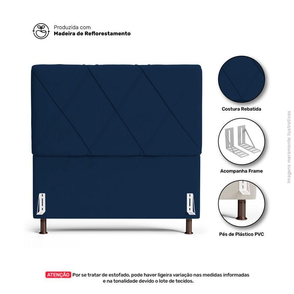 Cabeceira Cama Box Solteiro Mel 90cm Com Frame Veludo Azul Marinho - Desk Design - 5