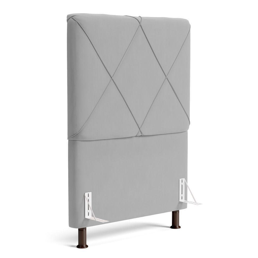 Cabeceira Cama Box Solteiro Mel 90cm Com Frame Veludo Cinza Claro - Desk Design - 1
