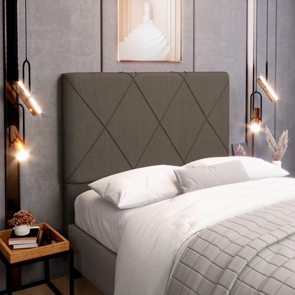 Cabeceira Cama Box Casal King Size Mel 195cm Com Frame Linho Marrom - Desk Design - 2