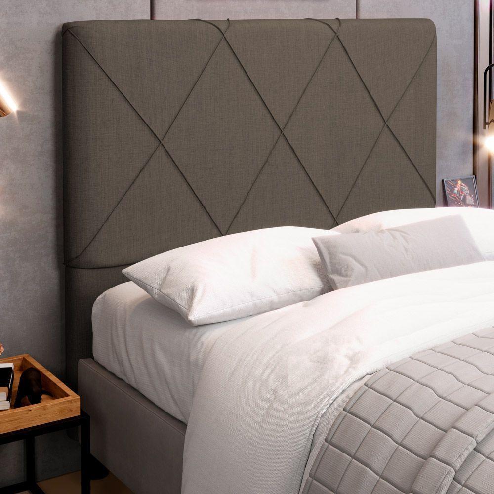 Cabeceira Cama Box Casal King Size Mel 195cm Com Frame Linho Marrom - Desk Design - 4