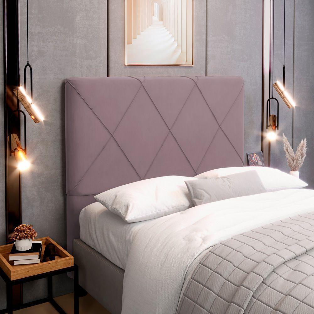 Cabeceira Cama Box Casal King Size Mel 195cm Com Frame Veludo Rosê - Desk Design - 2