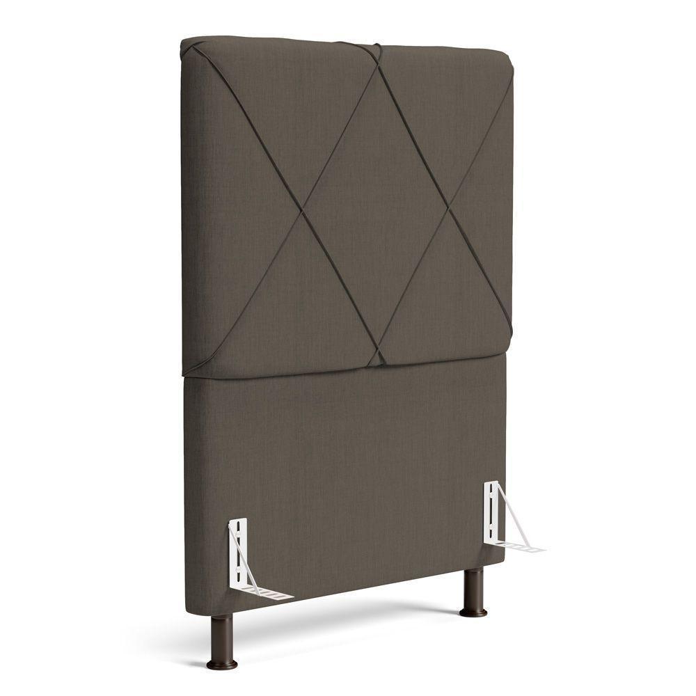 Cabeceira Cama Box Solteiro Mel 90cm Com Frame Linho Marrom - Desk Design - 1