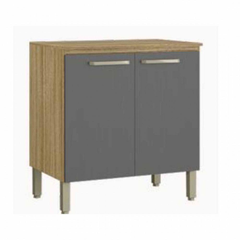 Balcão Paraná Ametista 2 Portas Com Tampo 80Cm Freijo/Gris - 1