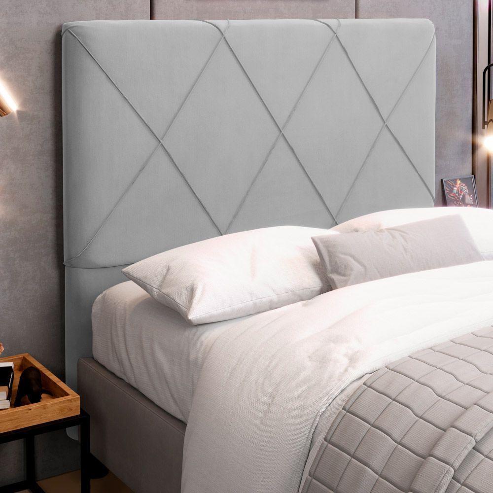 Cabeceira Cama Box Casal Mel 140cm Com Frame Veludo Cinza Claro - Desk Design - 5