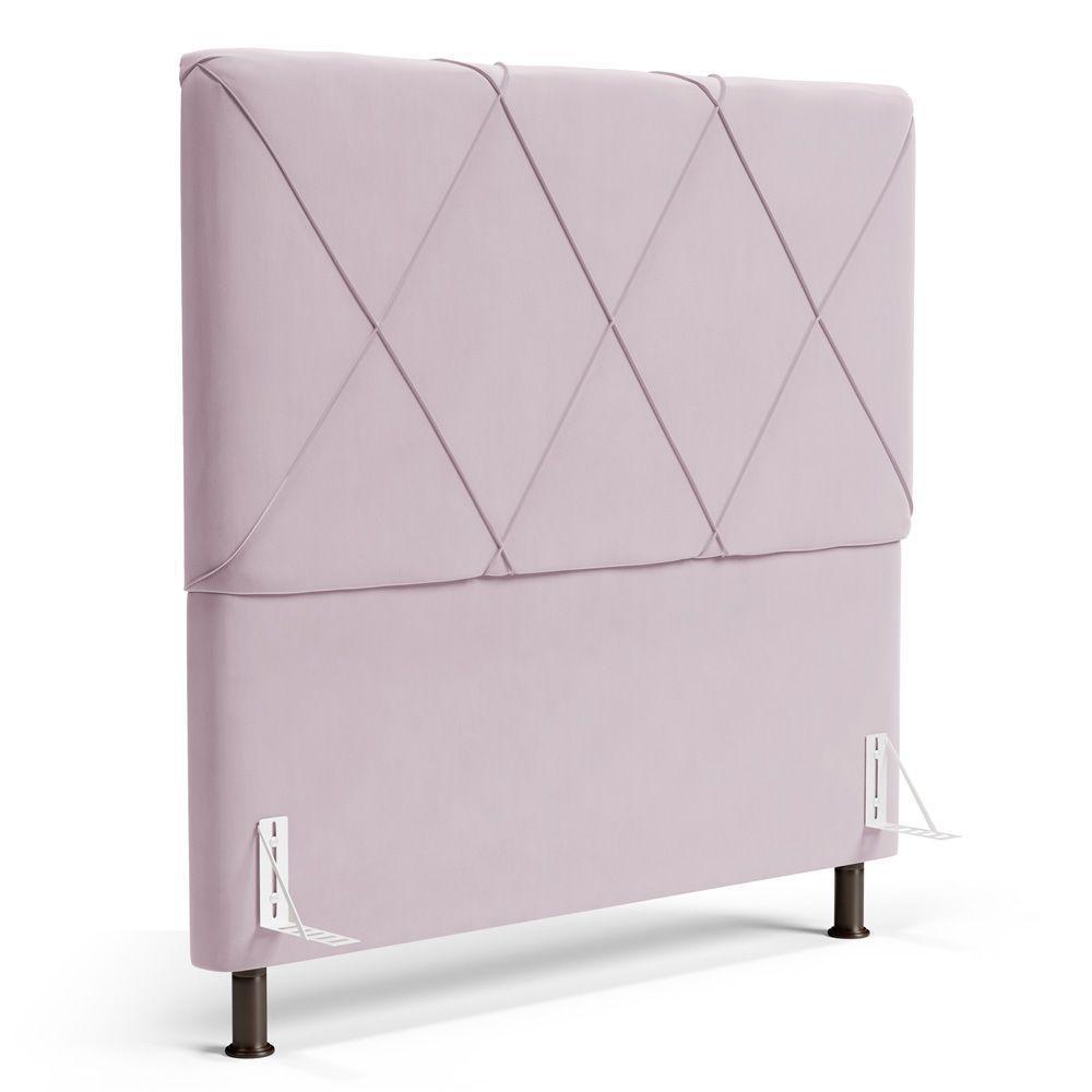 Cabeceira Cama Box Casal Queen Size Mel 160cm Com Frame Suede Rosa Bebê - Desk Design - 1