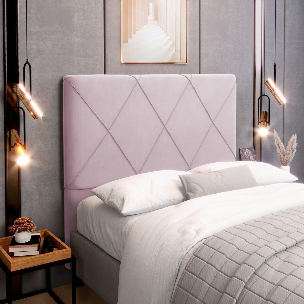 Cabeceira Cama Box Casal Queen Size Mel 160cm Com Frame Suede Rosa Bebê - Desk Design - 2
