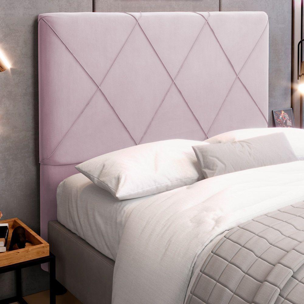 Cabeceira Cama Box Casal Queen Size Mel 160cm Com Frame Suede Rosa Bebê - Desk Design - 4