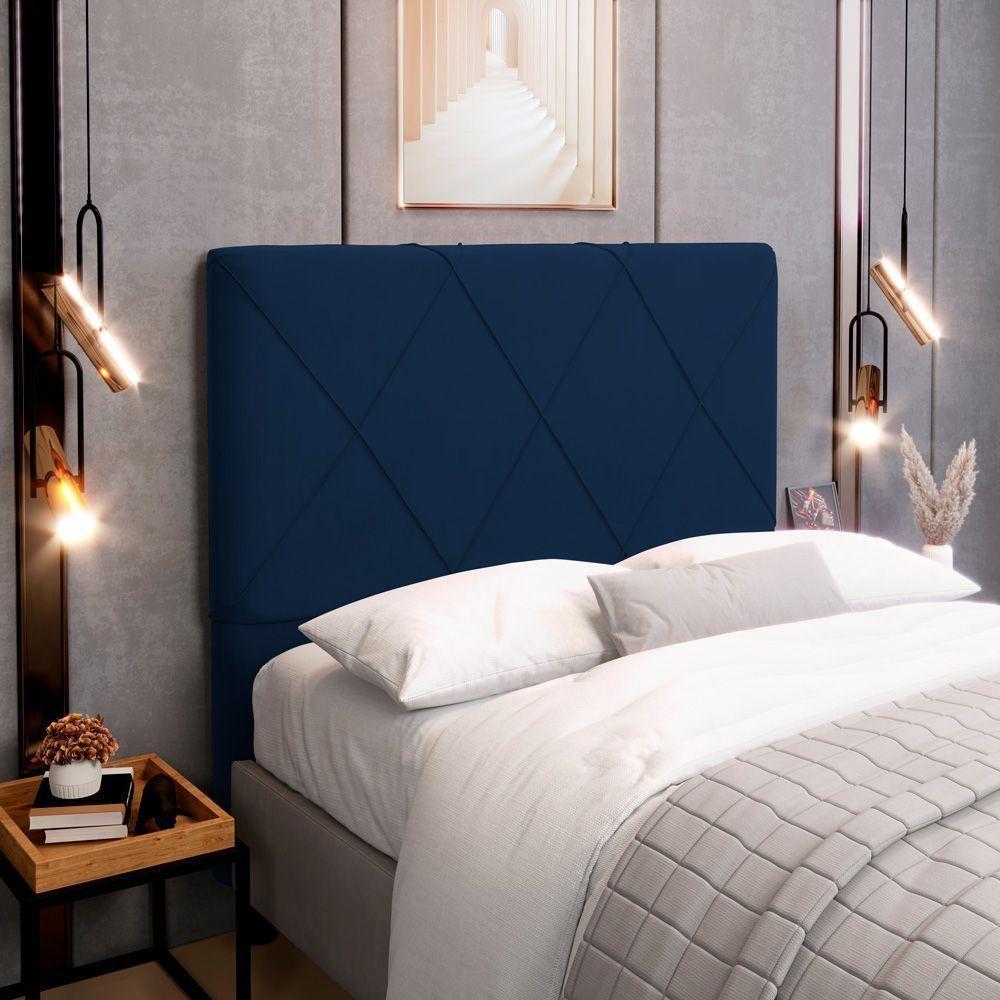 Cabeceira Cama Box Casal Mel 140cm Com Frame Suede Azul Marinho - Desk Design - 4