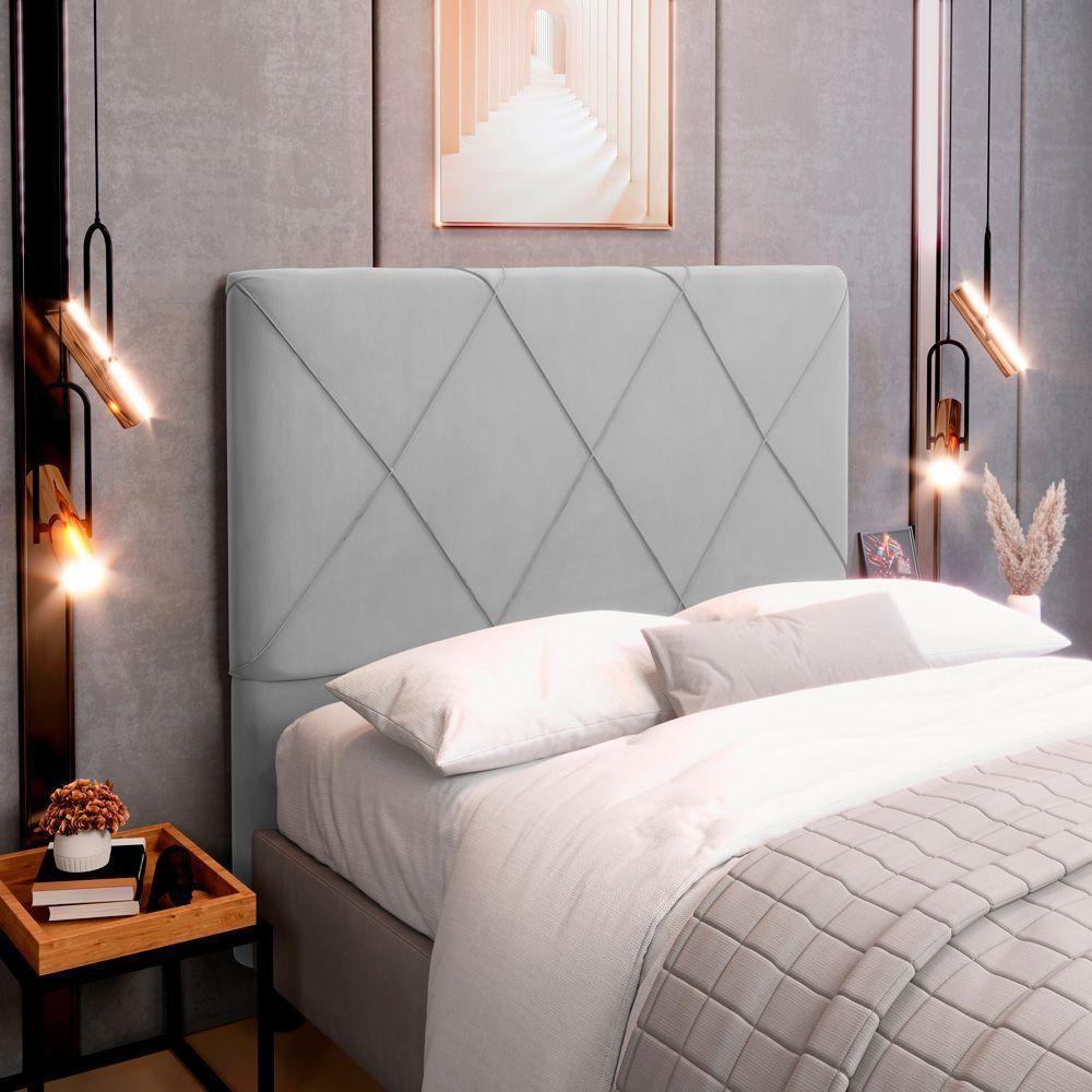 Cabeceira Cama Box Casal Queen Size Mel 160cm Com Frame Veludo Cinza Claro - Desk Design - 2