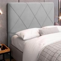 Cabeceira Cama Box Casal Queen Size Mel 160cm Com Frame Veludo Cinza Claro - Desk Design