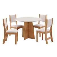 Conjunto De Mesa Vieiro Slin Redonda Com 4 Cadeiras Mel Blonde/ Linho Amendoa - 2
