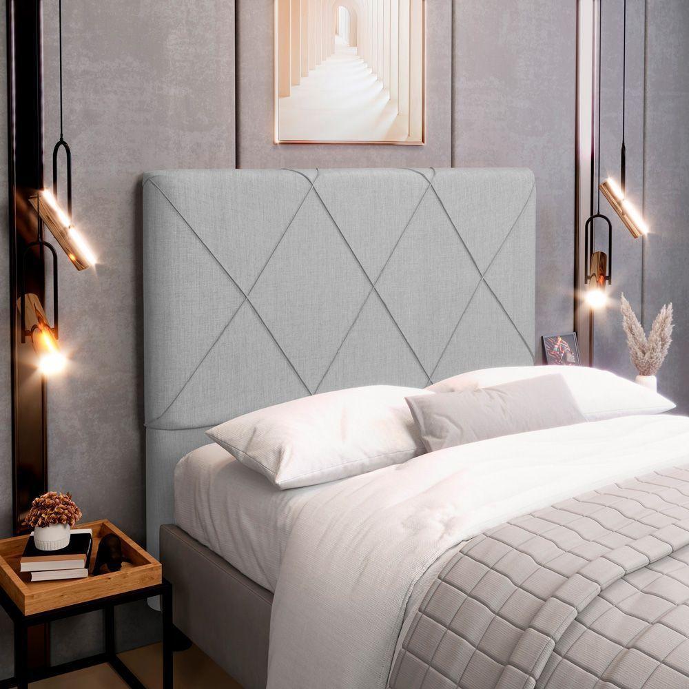 Cabeceira Cama Box Casal Queen Size Mel 160cm Com Frame Linho Cinza Claro - Desk Design - 2