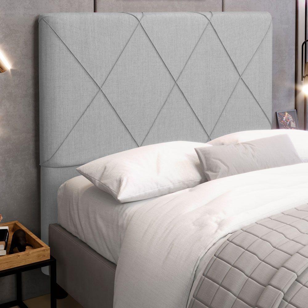 Cabeceira Cama Box Casal Queen Size Mel 160cm Com Frame Linho Cinza Claro - Desk Design - 5