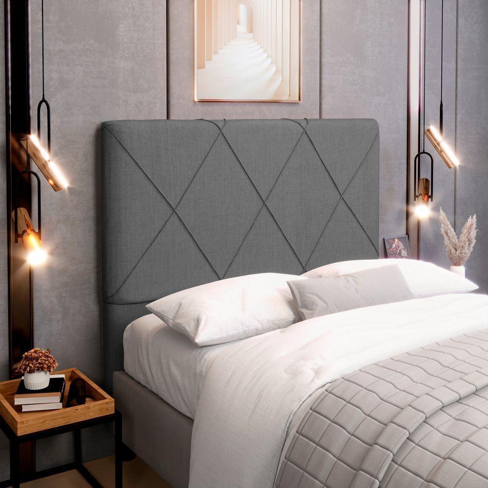 Cabeceira Cama Box Casal Queen Size Mel 160cm Com Frame Linho Cinza - Desk Design - 4