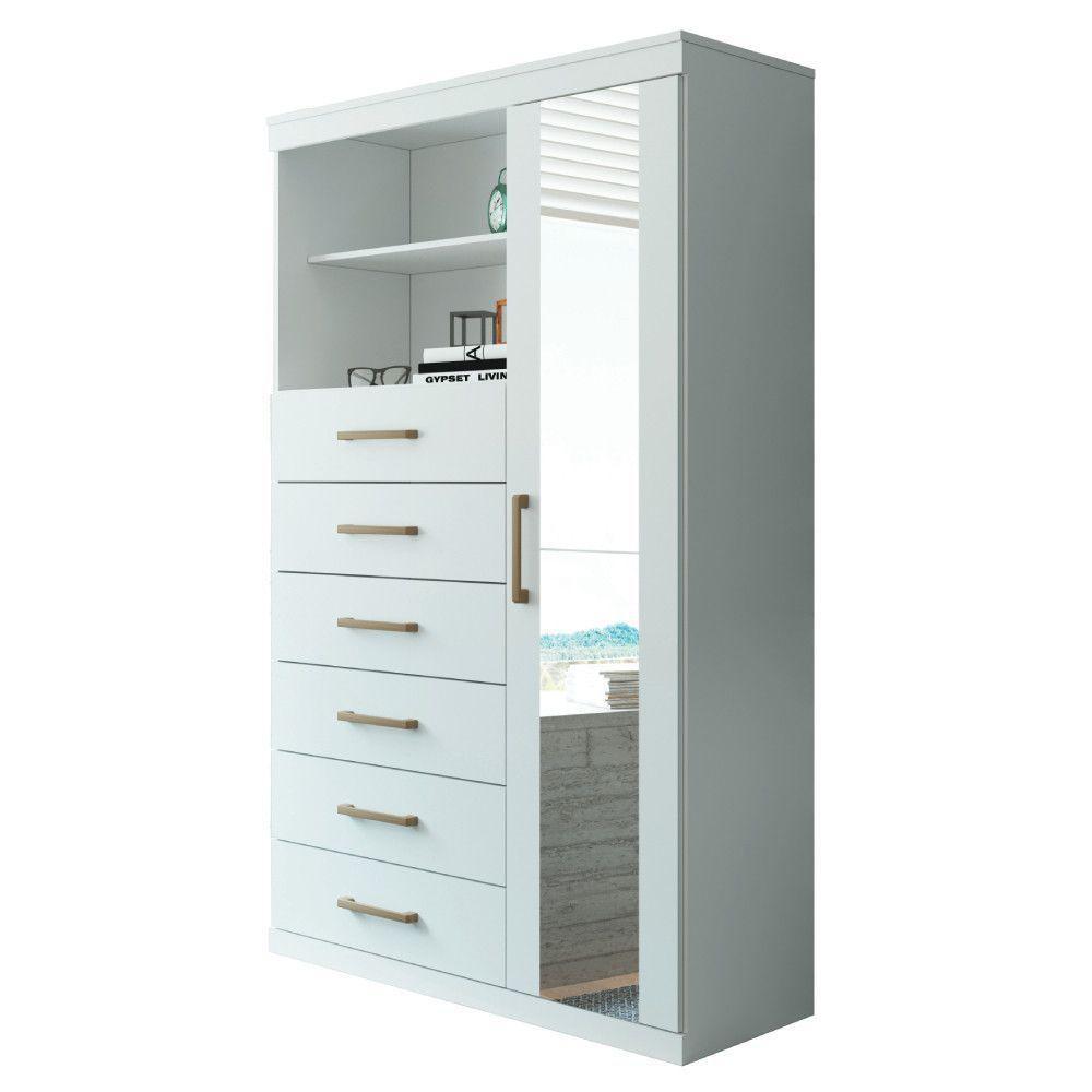 Cômoda Multiuso 1 Porta 6 Gavetas Com Espelho Marabá Santos Andirá Branco - 4