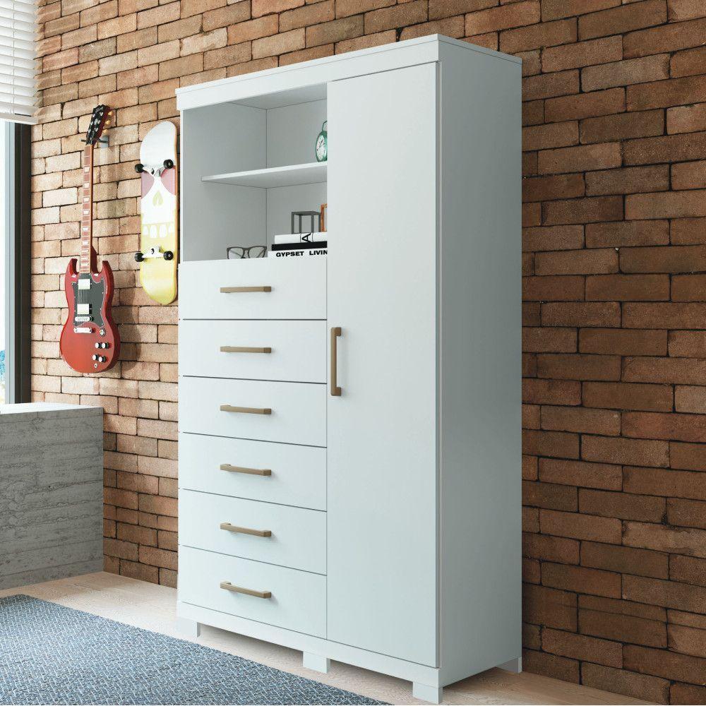 Cômoda Multiuso 1 Porta 6 Gavetas Com Pés Marabá Santos Andirá Branco - 1