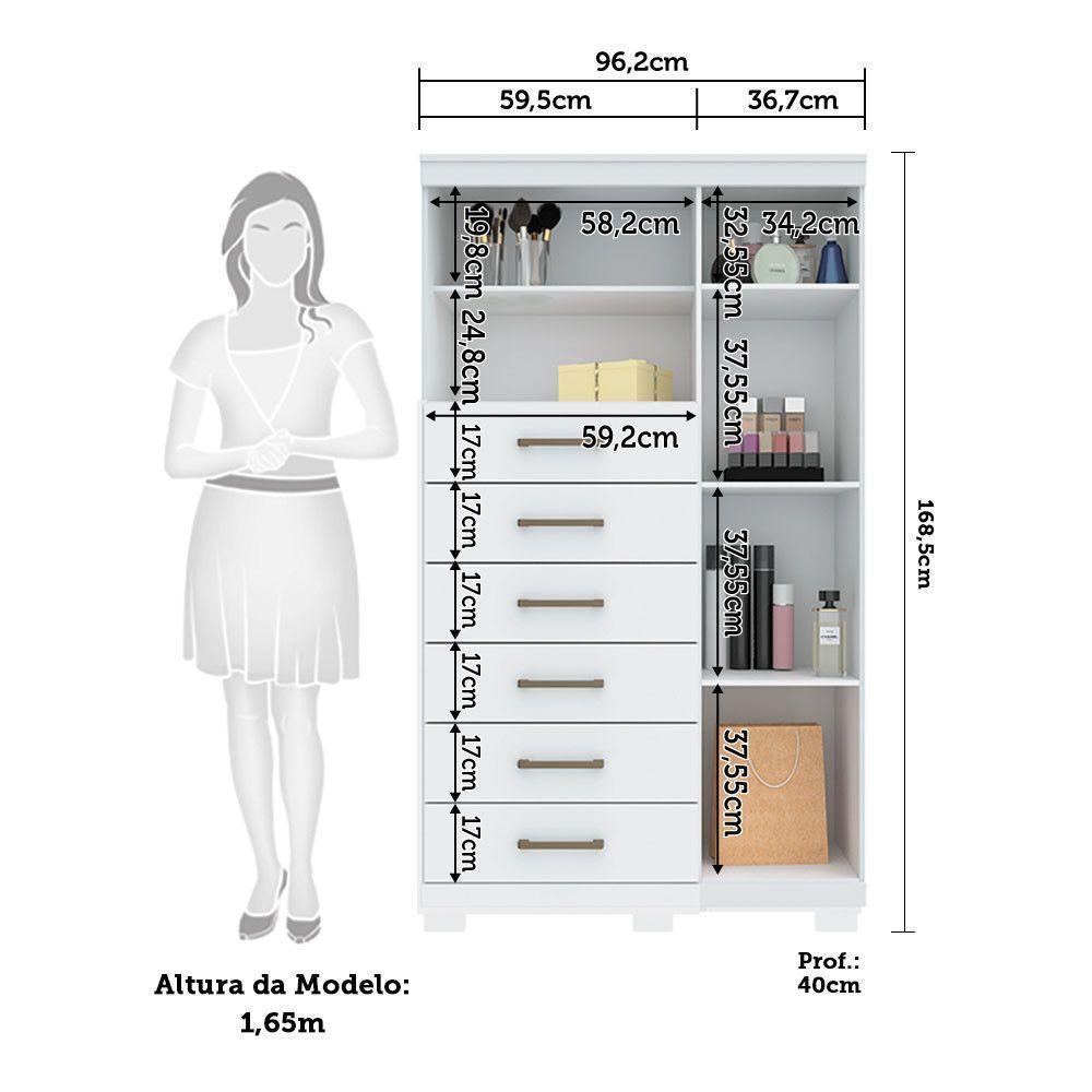 Cômoda Multiuso 1 Porta 6 Gavetas Com Pés Marabá Santos Andirá Branco - 3
