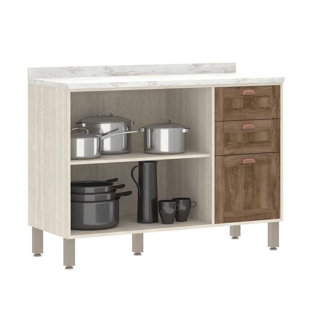 Balcão De Cozinha 120cm Com Tampo Sofia Pátina Ff Com Moscatto Ff - 3